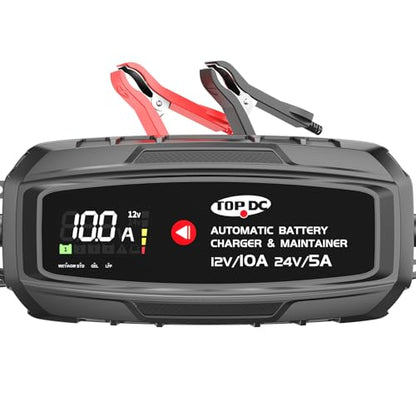 10A 12V/24V Smart Battery Charger,Maintainer, Desulfator & Power Supply with Overcharge Protection & Thermal Compensation for Car, Motorcycle, Lawn,RV, ATV Lead-Acid & Lithium Batteries - size: 10A