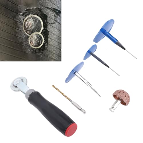 Drfeify Tire Repair Patch Kit, ABS Metal Mushroom Plug Tire Repair Tool Set 27PCS with 4mm Drill Bit Buffing Wheel and Roller for Cars Trucks Bikes Scooters