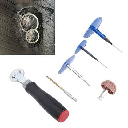 Drfeify Tire Repair Patch Kit, ABS Metal Mushroom Plug Tire Repair Tool Set 27PCS with 4mm Drill Bit Buffing Wheel and Roller for Cars Trucks Bikes Scooters