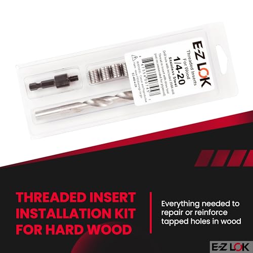 E-Z LOK 400-4-CR Thread Installation Kit for Hard Wood Stainless Steel Threaded Inserts 1/4-20 (6), Drill, Installation Tool - size: 1/4-20