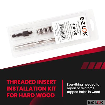 E-Z LOK 400-4-CR Thread Installation Kit for Hard Wood Stainless Steel Threaded Inserts 1/4-20 (6), Drill, Installation Tool - size: 1/4-20