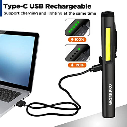WORKPRO Rechargeable Pen Light, 450 Lumen LED Flashlight with UV Light | Compact Pocket Flashlight, Dual Light Sources, Inspection Lighting, Repair Work Lighting, Pet Stain Detection - color: Black