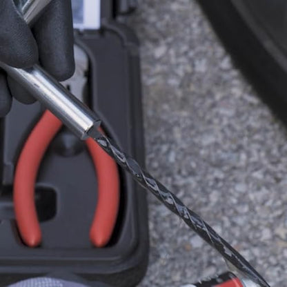 TECH Permacure Emergency Roadside Tire Repair Kit - Roadside Ready Plug Set with Vulcanizing Fluid, Natural Rubber Plugs, Installation Tools, Gauge, Reamer and Portable Case for Tire Emergencies