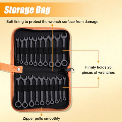 Mini Wrench Set Metric and SAE 20-Piece Ignition Wrench Set, 4mm-11mm & 5/32"-7/16" Open End and Box End Combination Wrench Kit Super Thin Small Spanner with Zipper Bag and Key Ring, Black - style: Metric & SAE(Black)