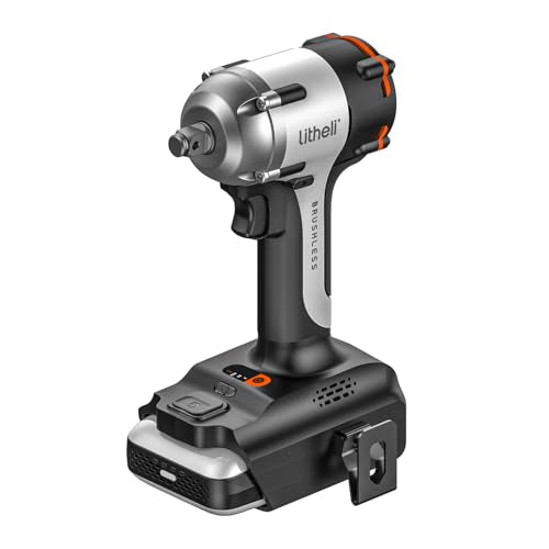 Litheli 20V Brushless Impact Wrench 1/2 inch, Max 332 Ft-lbs (450N.m) High Torque Impact Gun, 2500RPM Variable Speed, 2.5Ah Battery for Car Tires, Heavy Duty Bolts & Home DIY (Charger Not Included) - color: Light Black