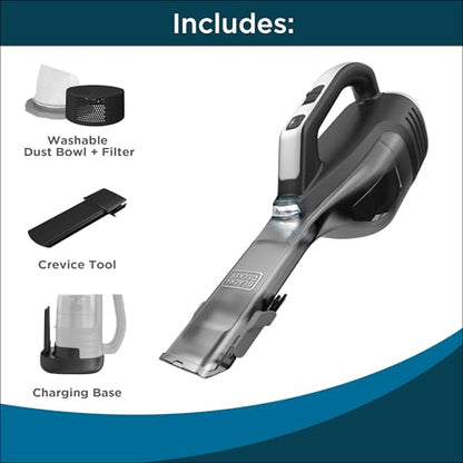 BLACK+DECKER Dustbuster Reveal Handheld Vacuum Cordless, Car Vacuum Portable Cordless, LED Light, Long Run Time, Rechargeable Lightweight Dust Buster, Includes Crevice Tool, Charging Base (HLVD320B42) - style: NEW Reveal with LED Light