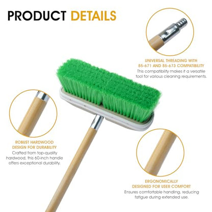Nanoskin Professional Long-Reach 60-Inch Hardwood Handle with Universal Threaded Die-Cast Tip for Professional Cleaning, Auto Detailing, Industrial Use - Compatible with 85-671 & 85-673 Brush Heads - style: Wood Handle – 60-inch