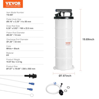 VEVOR 6.5L Manual Fluid Extractor Pump, Oil Changer Vacuum Fluid Extractor, Oil Extractor Change Pump for Automotive, Oil Change & Fluid Change Tool with Dipstick and Suction Hose (6.5L) - style: 6.5L Manual