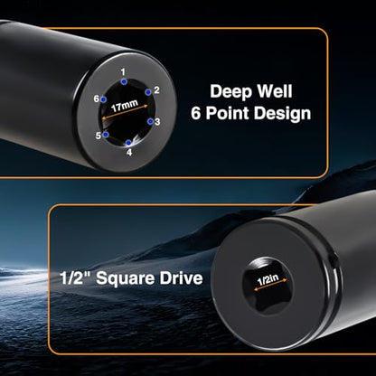 EVRBUL 17mm Harmonic Balancer Socket 1/2" Drive Metric 6 Point Impact Socket Heavy-Duty Deep Well 17mm Crank Bolt Wrench Crank Bolt Removal Tool Compatible with Honda Kia Engines - size: 17MM