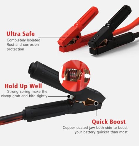 Heavy Duty 30 Feet Jumper Cables, 0 Gauge 1000AMP Automotive Jumper Cables Kit for Car, SUV, and Trucks with Professional Clamps and Carrying Bag