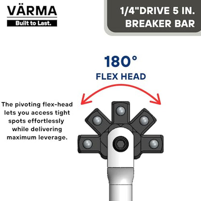 1/4-Inch Drive 5-Inch Flex Head Breaker Bar – Compact Power Knuckle Bar with Pivot Handle for Mechanics, DIY, and Home Repairs - size: 1/4" Drive x 5"