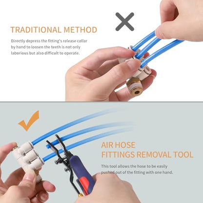 PLANEKO 11PCS Air Line Removal Tool Kit for 1/4" 5/16" Hose Fittings | Air Line Disconnect Tool for 6mm 8mm Hose with 10PCS 1/4” Tube OD x 1/4” NPT Male Straight Thread Push to Connect Fittings