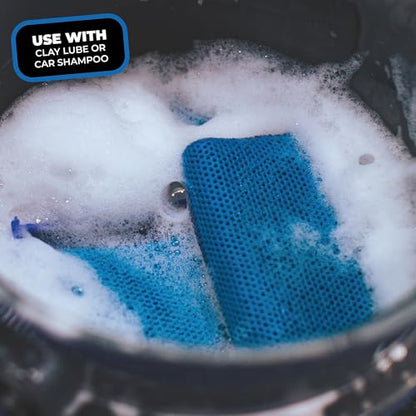 The Rag Company - Ultra Clay Scrubber - Fast and Effective Removal of Paint Contaminants, Light Overspray, and More; Dual Sided Design for Scrubbing and Clay Work; Deep Clean Glass (2-Pack) - color: Blue