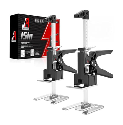 JANNIRESS Labor Saving Arm Jack Handle 2 Pack,15 in Construction,Multifunctional Furniture Jack for Installing Cabinets and Wall Tile Height Adjuster Handheld Lifter Tool, Load 400LBS - color: matte black