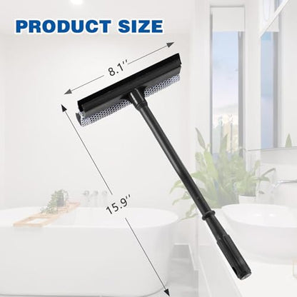Window Squeegee, 2-in-1 Window Cleaner, Window Washing Kit, Multi-Use Car Windshield Cleaning Tool with Long Handle for Glass,Shower,Outdoor Window Cleaning (15.9")