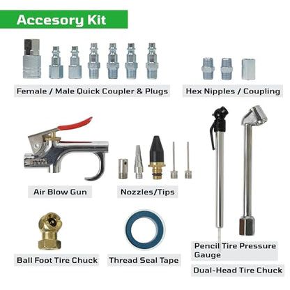 20-Pc 3/8" x 25ft PVC Air Hose Kit, Air Compressor Accessories with 300 PSI Work Pressure, Air Blow Gun, Tire Chucks and 1/4" NPT Plugs