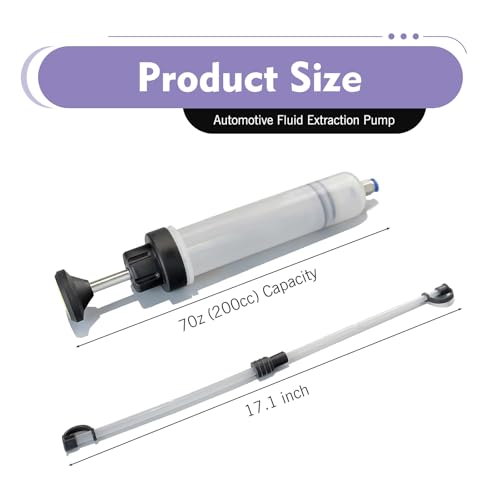 200cc Automotive Fluid Extractor Pump, Powerful Suction Manual Oil Change Syringe with 2 Replacement Suction Tubes, Car Fluid Extraction & Filling Tool, Universal for Most Cars