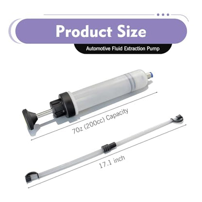 200cc Automotive Fluid Extractor Pump, Powerful Suction Manual Oil Change Syringe with 2 Replacement Suction Tubes, Car Fluid Extraction & Filling Tool, Universal for Most Cars