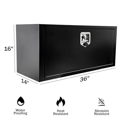 BLACKHORSE-RACING Black Steel Underbody Truck Tool Box with T-Handle Latch Smooth Surface Truck Tool Box for Underbed of Truck, Trailer, Rv 36"(L) x 14"(W) x 16"(H)-Black - size: 36" x 14" x 16"