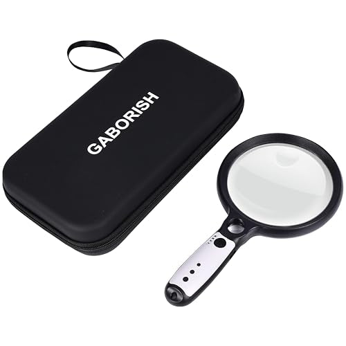 Large Magnifying Glass with 37 LED Light and Case, 10X 20X 45X Handheld Illuminated Lighted Magnifier with 3 Light Modes Rechargeable Magnifying Glass for Seniors Reading, Inspection (Black & White) - color: Black & White, size: Magnifier with Light (With
