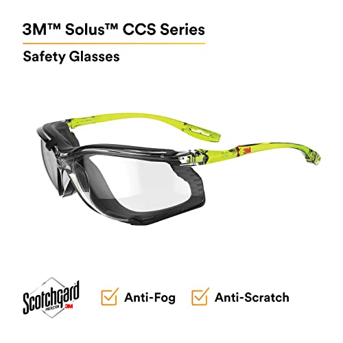 3M Safety Glasses Scotchgard Anti-Fog Coating - color: Clear Lens, Green/Black Frame With Foam Gasket, size: One size fits most