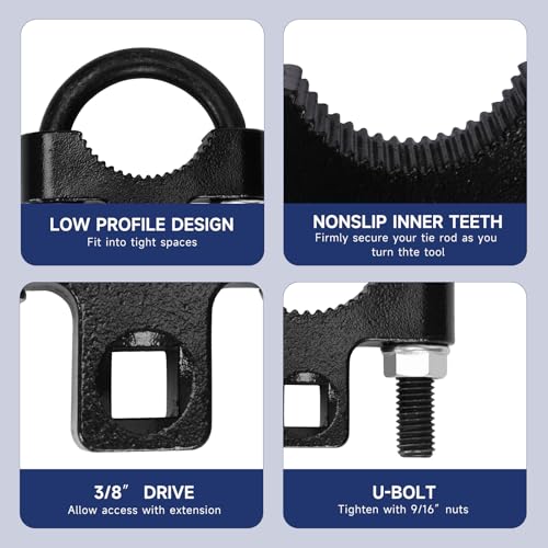 Inner Tie Rod Removal Tool for Most Vehicles Inner Tie Rod. | 27-44mm Tie Rod End Hex Wrench Tool with 1/2" Drive and 3/8'' Low-Profile Inner Tie Rod U-Wrench Tool
