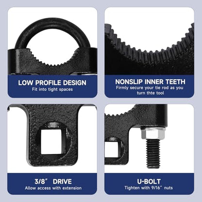 Inner Tie Rod Removal Tool for Most Vehicles Inner Tie Rod. | 27-44mm Tie Rod End Hex Wrench Tool with 1/2" Drive and 3/8'' Low-Profile Inner Tie Rod U-Wrench Tool