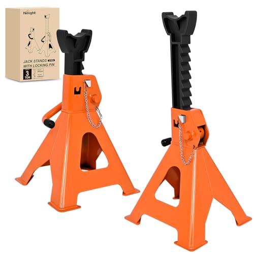 Nilight 3 Ton Jack Stands, Double Locking Heavy Duty Steel 6,600 lbs Capacity, Adjustable 11.22"-16.53" Height for SUV Sedan Pickup Light Truck, 2 Pack - size: 3T