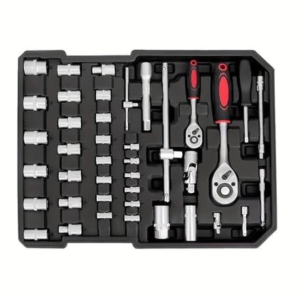 899-Piece Aluminum Tool Set with Carrying Case, Black | Complete Tool Kit with Sockets, Wrenches, Screwdrivers and Accessories for Home, Automotive and DIY Repair - color: Black