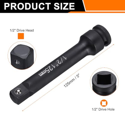 HARFINGTON Impact Socket Extension Bar 1/2" Square Drive 5" Long CR-V Steel Extension Rod Ratchet Wrench Driver Adapter for Axle Nut Sockets, Black - size: 1/2" Square Drive 5" Long