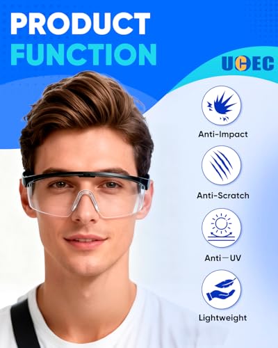 UCEC Clear Safety Glasses, Eye Protection Glasses, Anti Fog Safety Glasses For Men And Women, Full Coverage Lens, Built-In Brow Guard, UV Resistant, 6 Pack - color: 6*adjustable Glasses, size: 6 Pack