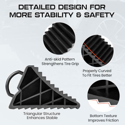 Taifa Wheel Chocks for Travel Trailers, RV Wheel Stoppers Tire Chock with Portable Handle for Camper Cars Trucks etc., Black, 2Packs - color: 461-2 packs