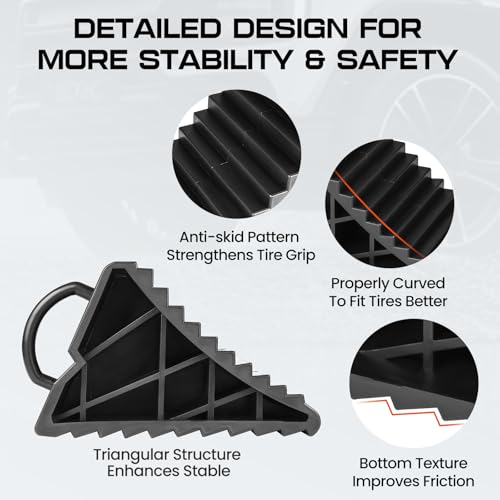 Taifa 4PCS Wheel Chocks for Travel Trailers, RV Wheel Stoppers Tire Chock with Portable Handle for Camper Cars Trucks etc., Black - color: 461-4PCS