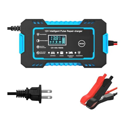Mandark Car Battery Charger, 12V 6A Smart Fully Automotive Battery Trickle Charger, Portable Vehicle Battery Maintainer Desulfator with Temperature Compensation, Universal for SUV RV Truck (Blue) - color: Blue