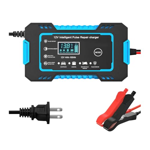 Mandark Car Battery Charger, 12V 6A Smart Fully Automotive Battery Trickle Charger, Portable Vehicle Battery Maintainer Desulfator with Temperature Compensation, Universal for SUV RV Truck (Blue) - color: Blue