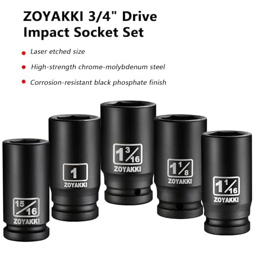 10 PCS 3/4" Drive Impact Lug Nut Socket,Standard SAE Size(15/16" to 1-1/2"),Deep Socket Set CR-MO Material Adapter Setwith Durable Case for lmpact Driver Conversions(Upgraded) - size: 3/4" SAE 10PC Set