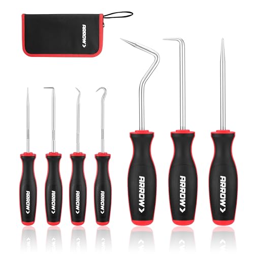 Arrow 7-Piece Hook and Pick Set, Long & Mini Precision Pick Tool Set | With Storage Bag, For Automotive Mechanic, O-Ring Removal Tool, Oil Seal, Gasket Puller, Hose Puller Picks