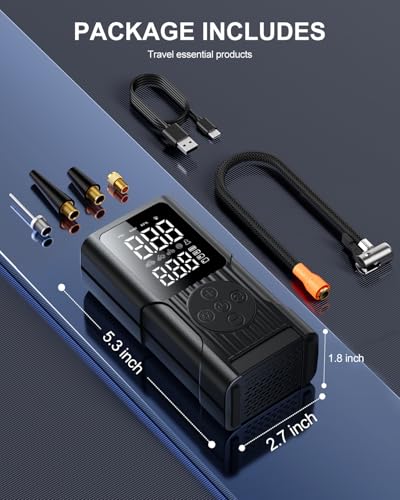 Hafuloky Tire Inflator Portable Air Compressor - 3X Faster Cordless Air Pump for Car Tires, 150PSI Electric Bike Pump with Digital Gauge & Auto Shut Off, LED Light, Power Bank