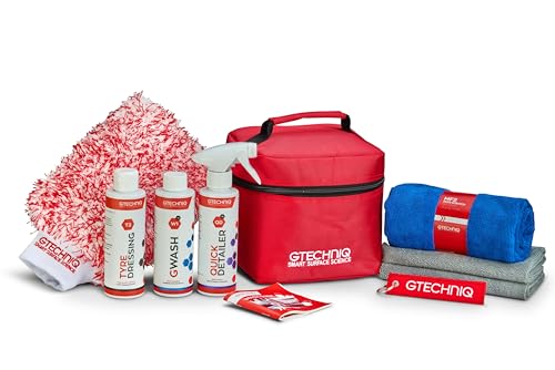 Gtechniq Basic Maintenance Car Care Kit (6-Piece) | With Shampoo, Tire Dressing, Detailer, Microfiber Drying Towel, Microfiber Buff Cloths and Kit Bag, Clean Interior & Exterior