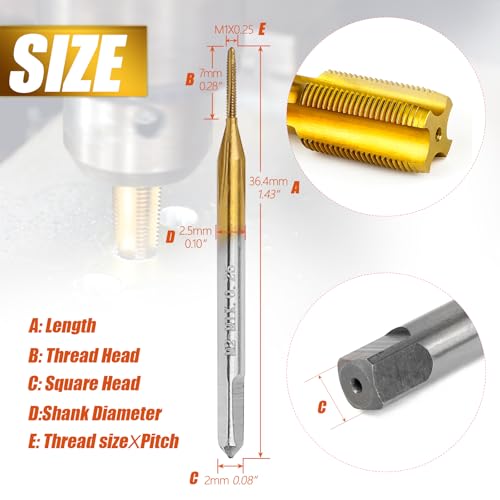 2Pcs M1 X 0.25 Metric Thread Tap,M1 X 0.25mm M2 HSS Right Hand Thread Milling Tap - size: M1x0.25 - 2Pcs