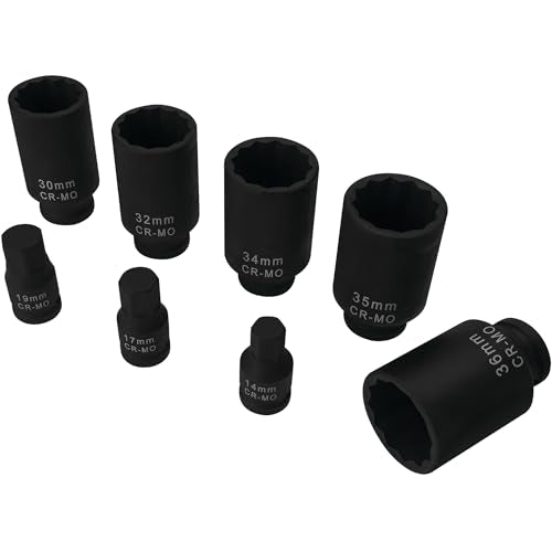 Performance Tool W89321 Axle Nut and Hex Bit Socket Set (8 Pieces) - Chrome Molybdenum Steel Construction, Extra-Deep Sockets for Secure Grip, Corrosion Protection, Fitted Storage Case - 1/2 in. Drive - style: 8 Pc. Axle Nut and Hex Bit Socket Set