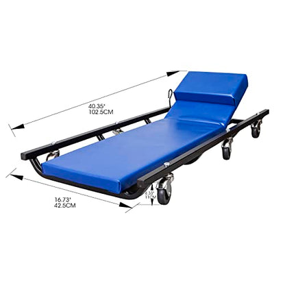 Big RED 40" Padded Rolling Garage/Shop Creeper with Adjustable Headrest and 6 Casters,Mechanic Cart, Blue TR6452 Torin - color: Blue