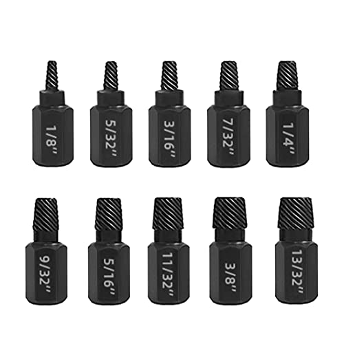 10 PCS Damaged Bolt Extractor Kit Heavy-Duty Screw and Bolt Extractor Drill Bit Set Hex Shank Rounded Bolt Remover Tools Easy Removal of Rusty and Broken Bolts for Automobile Repair