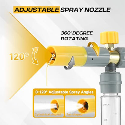 M MINGLE Magnetic Foam Cannon with Dual Connector, Undiluted Foam Blaster | Mini Foam Cannon for Pressure Washer with 5 Nozzle Tips, Magnetic Leakproof Bottle, Adjustable Foam Knob, 1/4" QC, 3600 PSI - size: 100 ML
