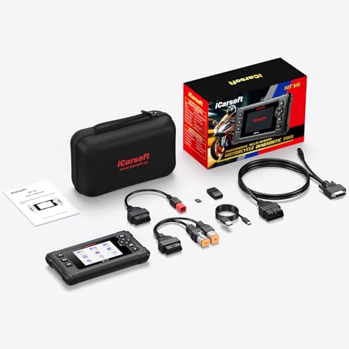 iCarsoft MT V6 Motorcycle Diagnostic Scan Tool for Harley, 57 Reset Services, 43 Actuation Test, Battery Test, All Motorbike System Diagnose, Read/Clear Codes, Live Data,Also Car OBD2 Diagnose
