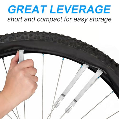 Stainless Steel Tire Levers, 4 Pack | Anti-Slip Edge Removes Flat Tires. Rust-Proof Heavy-Duty Steel. For Bikes, e-Bikes, Scooters. Essential Repair Tool