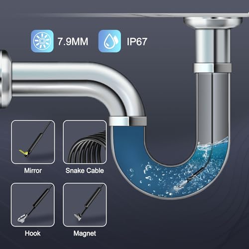 1920P Single Lens Waterproof Endoscope Camera with Light for iOS Android | 8+1 adjustable LED, semi-rigid cord, portable borescope for pipe engine inspection (Single-Lens)