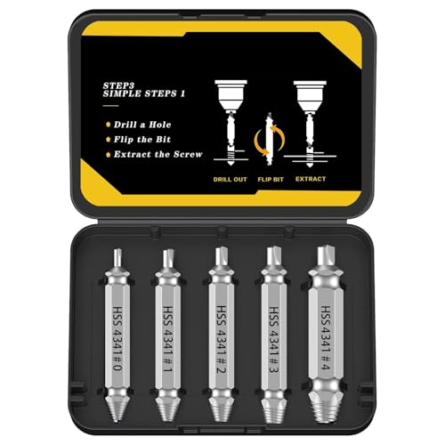 5-Piece HSS Screw Extractor Set, Professional Grade Drill Bit Kit for Damaged Screws, Grey Industrial Finish, Sizes 0-4, with Storage Case - color: Grey-5