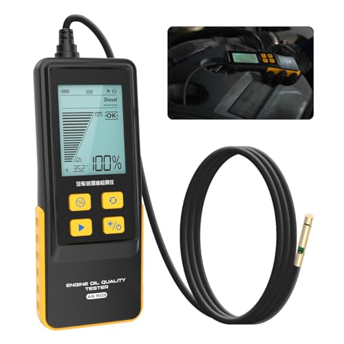 Engine Oil Tester Gasoline & Diesel Engine Oil Quality Tester Analyzer Detector High-precision Car Engine Oil Diagnostic Tool with 50inch Flexible Probe,Identifier&Sound Prompt,2.8in Backlight Display - color: Yellow