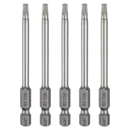 HARFINGTON 5pcs T20 Torx Head Screwdriver Bit 1/4" Hex Shank 3.15" (80mm) Long Magnetic No Hole Tip Tamper Proof 6 Point Star Screw Driver Drill Bits S2 Steel Industrial Power Screwdrivers - size: T20 x 3.15"(80mm)